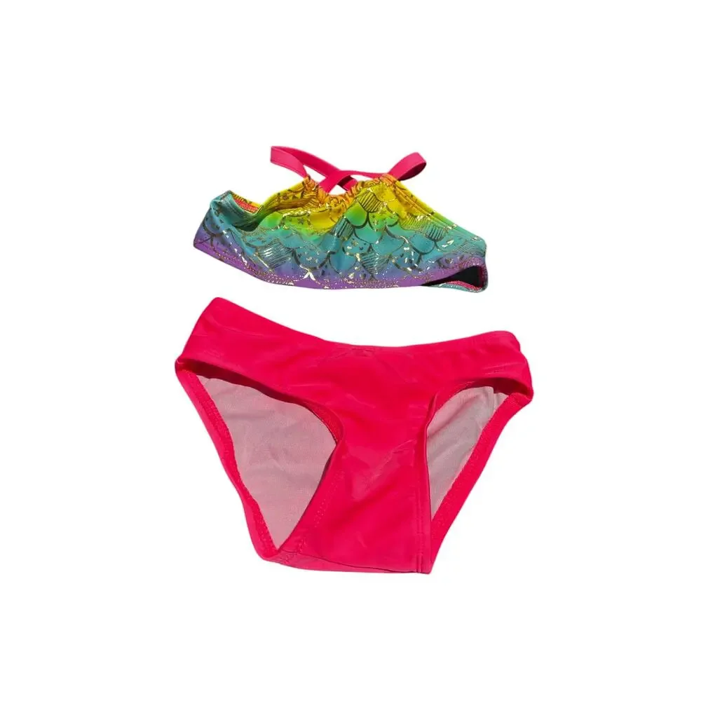 Cat and Jack 5t mermaid bikini and skirt tutu set metallic hot pink rainbow euc